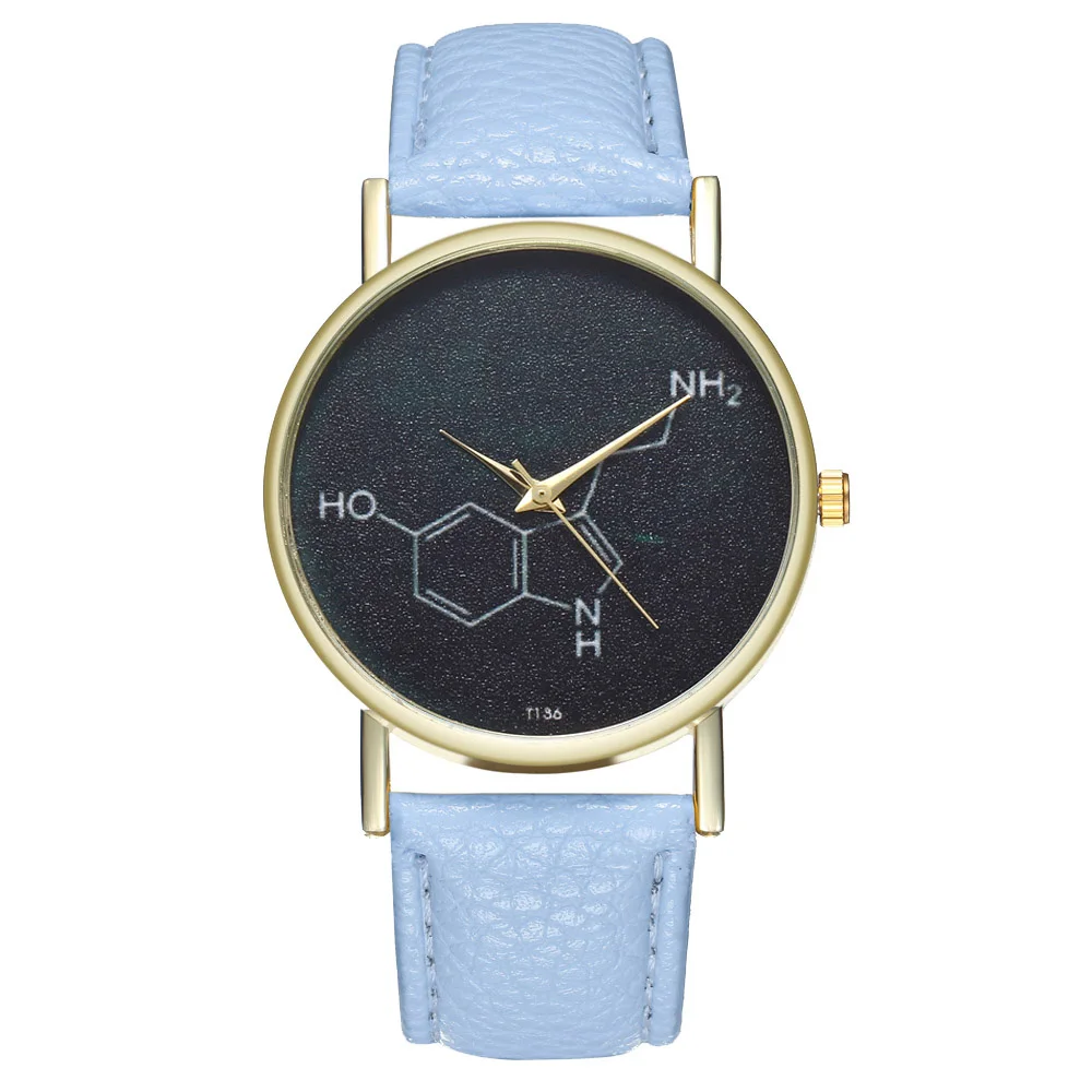 Light Blue Повседневные часы для студентов, химические молекулы, круглый циферблат, мягкий кожаный ремешок, часы, модные кварцевые часы, подарки для мужчин и женщин, TC21 - Цвет: Light Blue