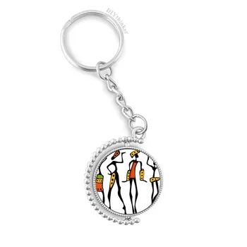 

Primitive Africa Aboriginal Black Dance Totems Rotatable Key Chain Ring Keyholder