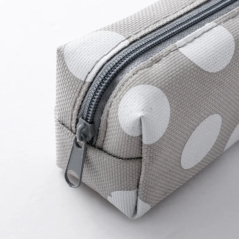 Plaid Polka Dot Canvas Pencil Case Stationery Pen Pouch Bag