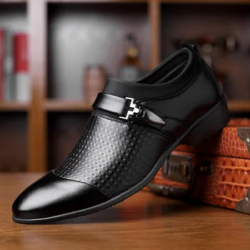 

2019 Men Dress Shoe Leather Formal Italian Shoes Business Office Loafers Driving Casual Pointed Toe Flats British Style Shoe