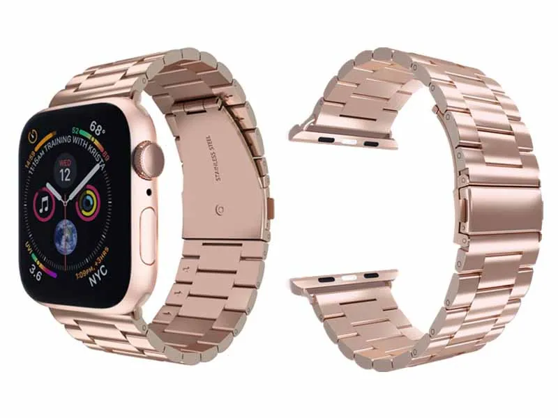 Apple Watch ремешок из нержавеющей стали iWatch металлический розовый 38 40 42 44 Пряжка apple
