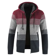 Thick New New Men's Sweater Winter Coat Warm Hooded Autumn Stripe Wool Sweaters Cardigan Jumpers Zipper Fleece Coat Men Hombre