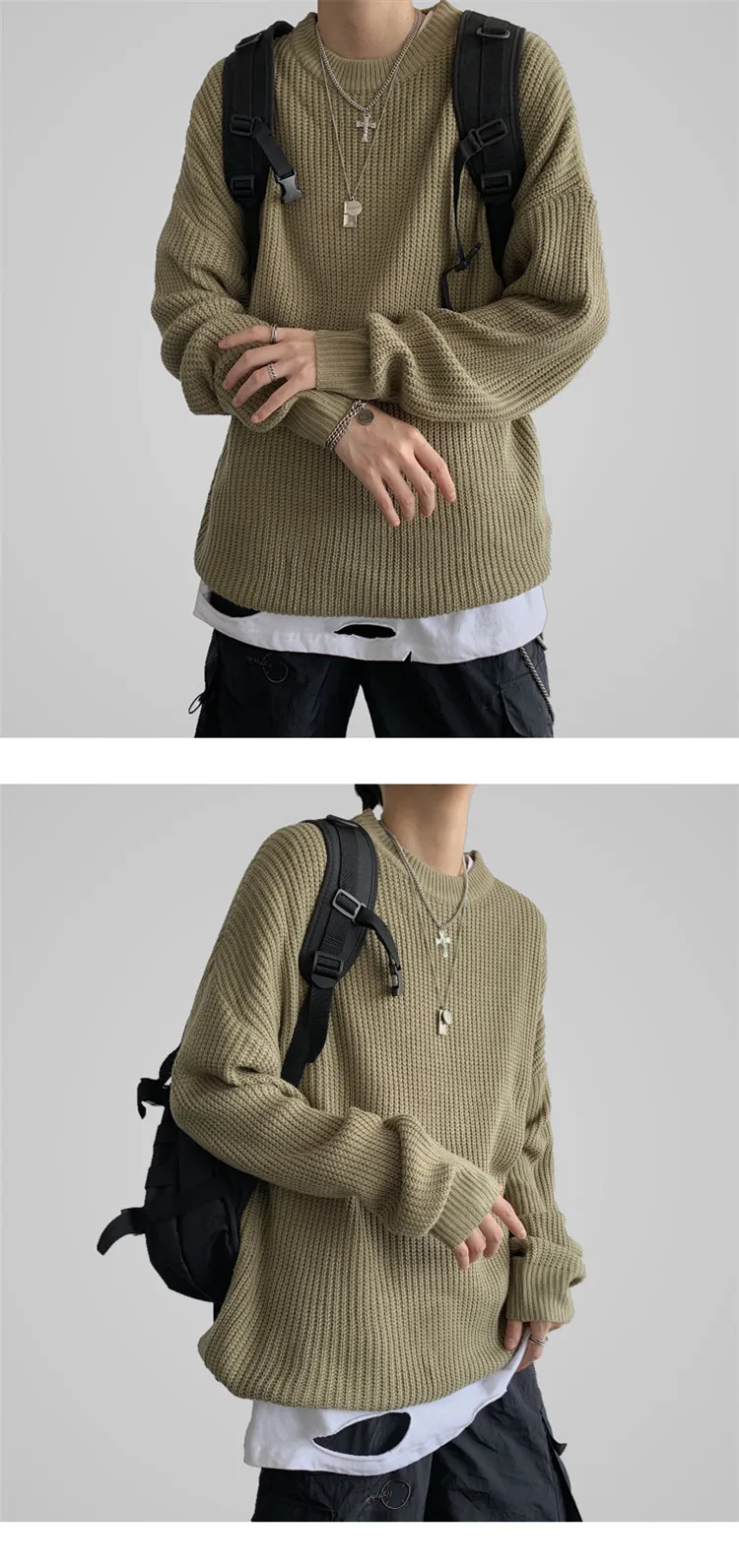 LEGIBLE свитер большого размера с круглым вырезом, мужской повседневный осенне-зимний теплый свитер, пуловер, мужской однотонный вязаный мужской свитер