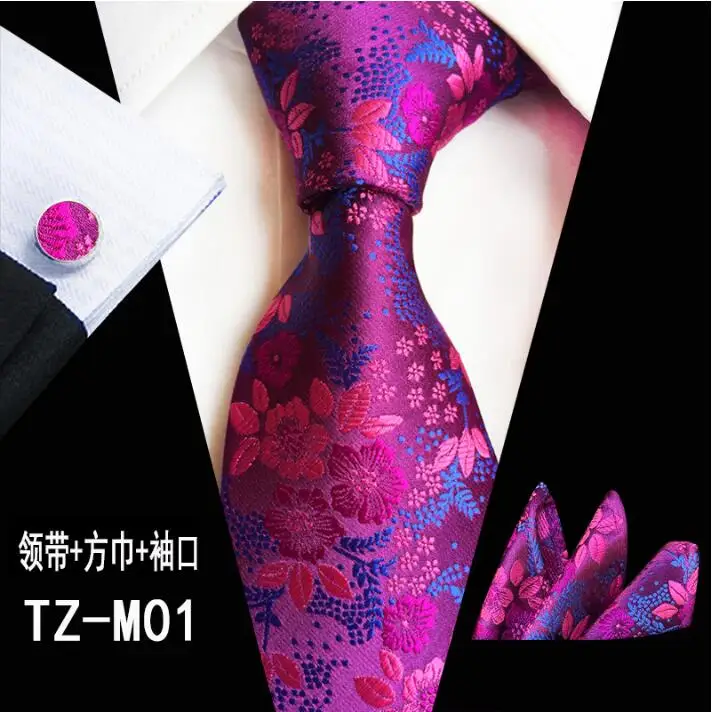 Сливовый цветок Пейсли мужской галстук набор карманные полотенца манжеты из трех частей Размер 145 см * 8 см шёлковый жаккардовый тканый