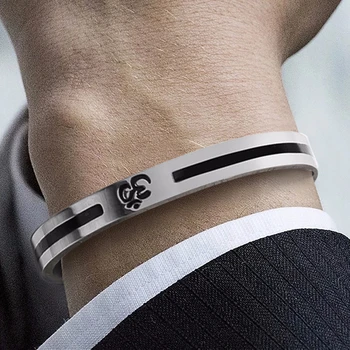 

MEN'S OM OHM AUM HINDU CUFF BANGLE BRACELET FOR MEN HALF OPEN STAINLESS STEEL RELIGION JEWELRY