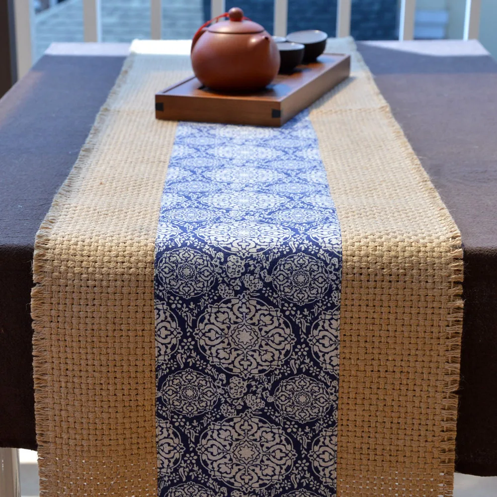 

Retro Burlap Jute Table Runner For Tea End Mat Chinese Style Linen Table Runners Tablecloth Decor 30*300cm Table Decor Gadget