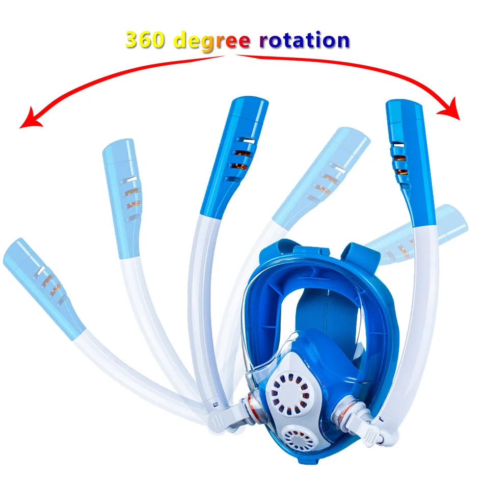 Children Snorkeling Mask Double Tube Full Dry Silicone Diving Mask Swimming Underwater Snorkeling Mask Diving Goggles Equipment