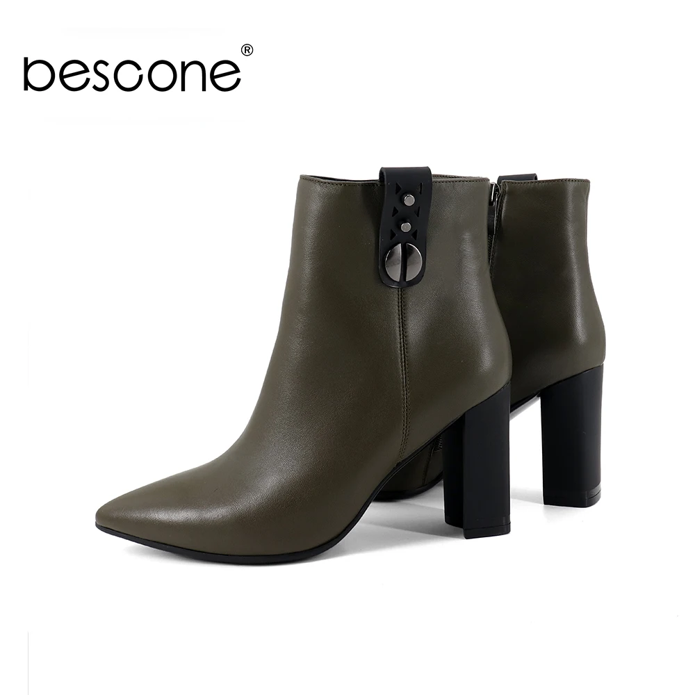 BESCONE/пикантные ботинки с острым носком; Новая женская обувь ручной работы из высококачественной натуральной кожи на квадратном каблуке; модные дизайнерские ботинки; C372