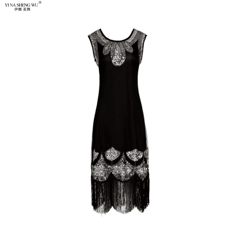 Винтажное миди Vestido женское 1920s повязка с пайетками, бисером сзади, кисточками, платья Graet Gatsby, платье, Вечерние Туника для танцев, топ, ЦЕЛЬНОКРОЙНОЕ ПЛАТЬЕ