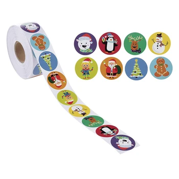 

500pcs/roll christmas sticker 8 designs pattern cartoon sticker for kids toys christmas gift waterproof adhesive labels
