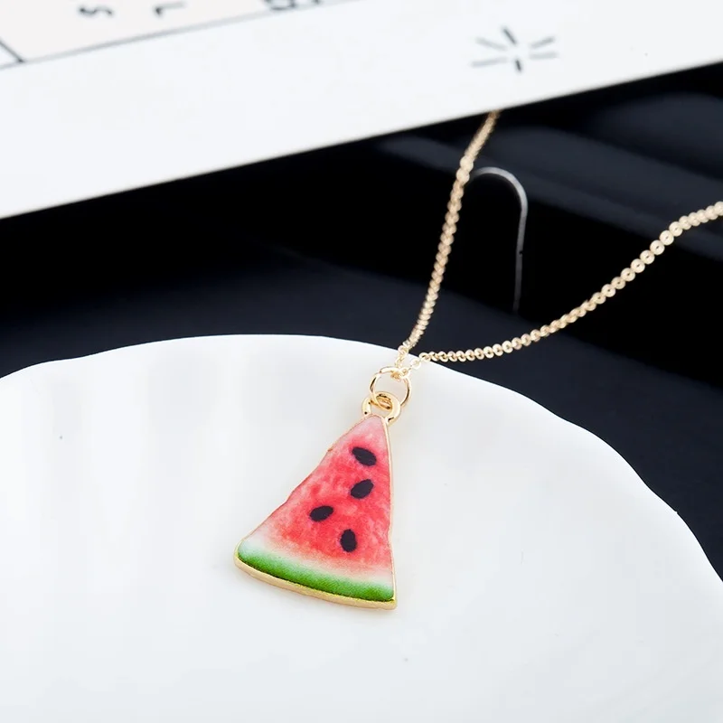 

Fashion Cute Watermelon Fruit Necklace Handmade Charm Summer Choker Jewelry Gift For Girl Children Daughter