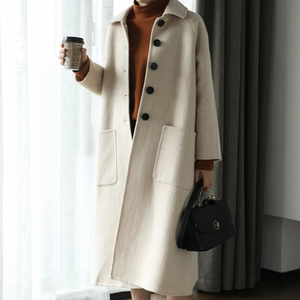 SAGACE Женское шерстяное пальто Зимняя мода Новая повседневная Корейская версия тонкое длинное пальто с длинным рукавом Женские пальто размера плюс
