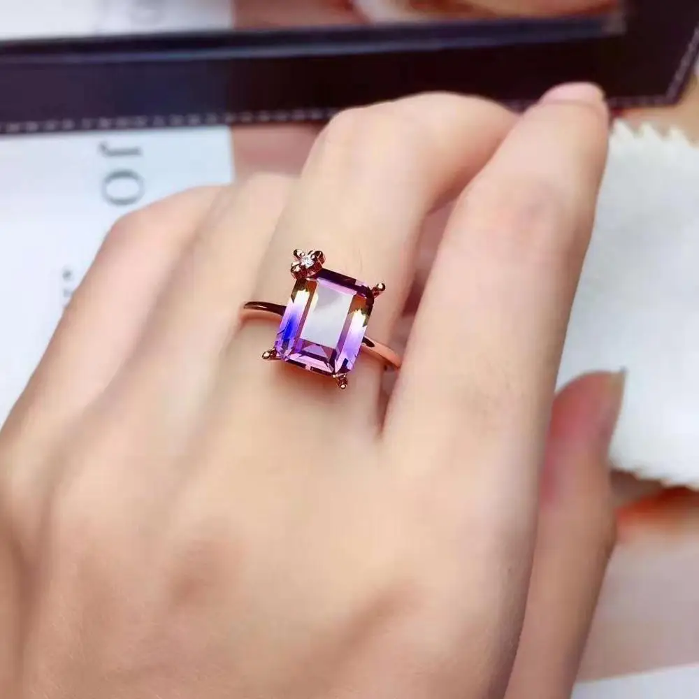 Ring Натуральный Аметист градиент S925 Кольцо Кулон ожерелье костюм для модных дам - Цвет камня: Ring