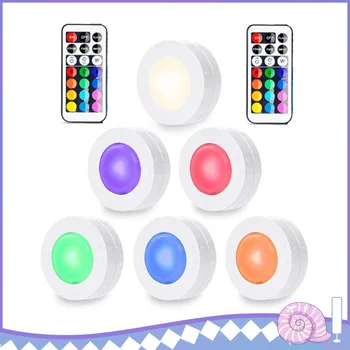 

6pcs RGB LED Lights Cabinet Kitchen Light Wardrobe Closet Round Led Under Cabinet Lamps Home Garden Decoration Night Lights