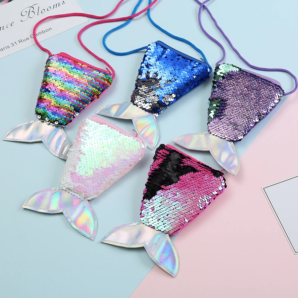 

New Fashion Kids Fashion Sequin Mermaid Tail Mini Shoulder Bag Zipper Coin Purse Messenger Bag Accessories Gift for Children