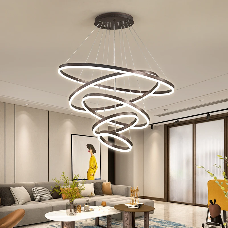 

LED Chandeliers for Living Dining Room 40CM-100CM Circular Rings DIY Hanging Lighting Fashional Brushed Pandant Light