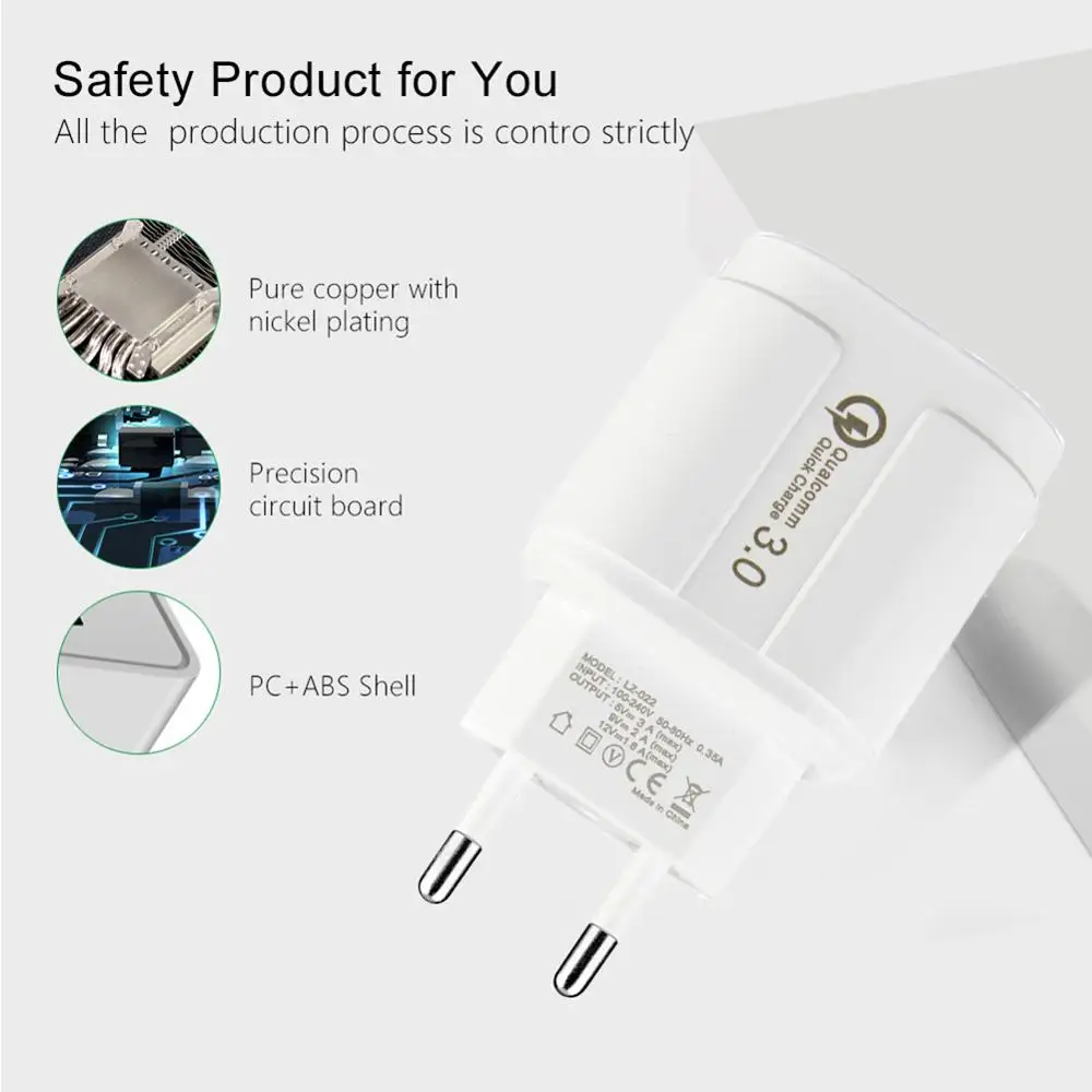 Универсальное зарядное устройство USB, адаптер для мобильного телефона, 5 В/3 А, штепсельная вилка ЕС, быстрая зарядка, QC 3,0, настенное зарядное устройство для Apple iPhone iPad samsung