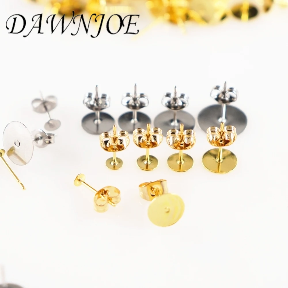 

20-100set/lot 3-12mm Gold 316l Stainless Steel Blank Base DIY Making Stud Earrings cabochon Flat Earrings Jewelry Finding