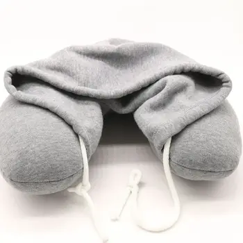 

New Car Accessories Hooded U-pillow Body Neck Pillow Solid Grey Nap Cotton Particle Pillow Airplane Car Pillow