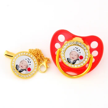 

Non Toxic Personalized Baby Pacifiers 0-18 Months Any Photo With Beaded Pacifier Clip Baby Dummy Holder