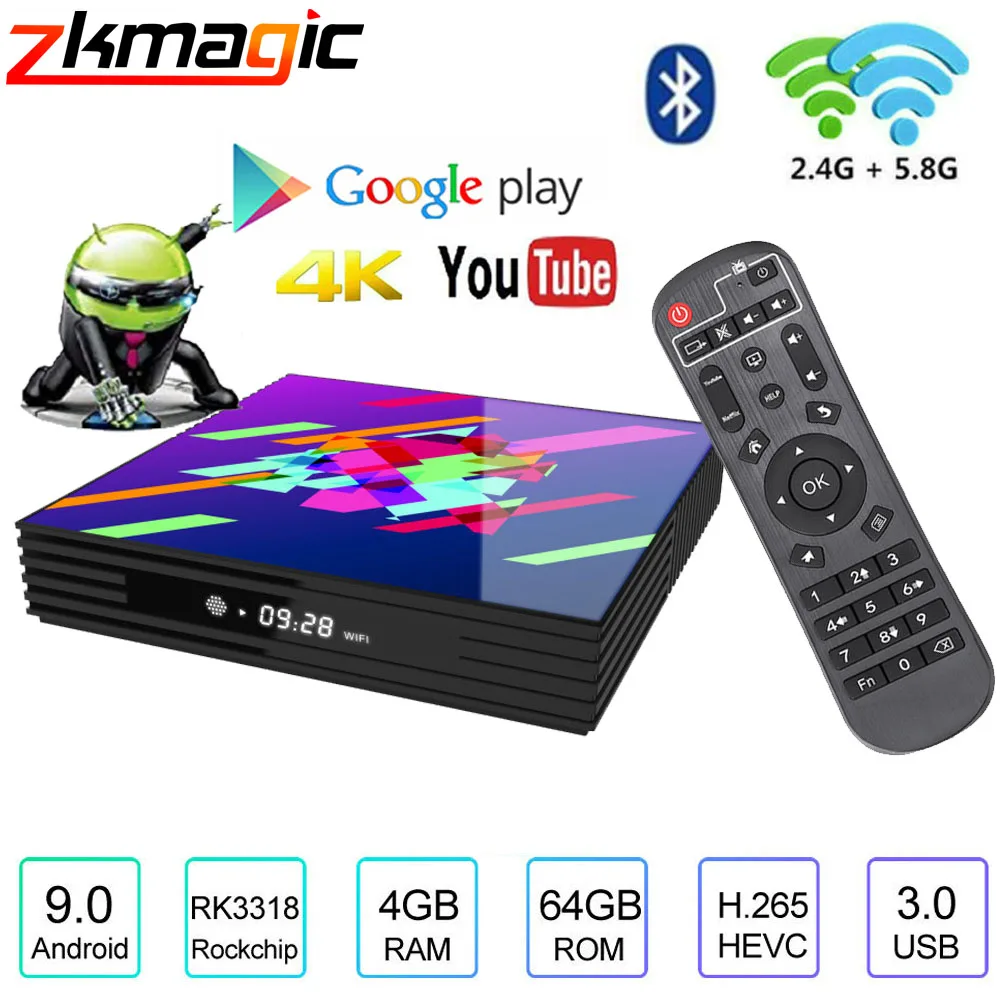 Android tv box RK3318 4 Гб ОЗУ 64 ГБ 32 ГБ H.265 Android 9,0 медиаплеер 4K Google голосовой помощник Youtube smart tv box android tv