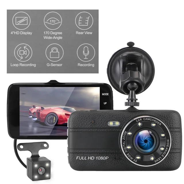 DashCam DVR – enregistreur vidéo de voiture 4 pouces, caméra de tableau de bord 170 P, DashCam, capteur G, grand Angle 1080 °, double objectif, accessoires pour automobile -2