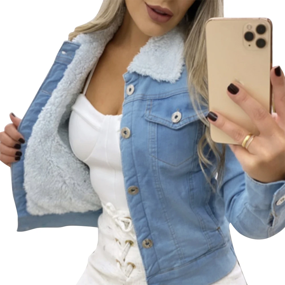 Sale Jean Jacket New Winter Denim Women Jacket Women Vintage Lambswool Warm Jackets Trendy Wide Long Sleeve Outwear Coats 1