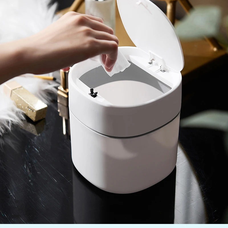 Mini Waste Bins Multi-function Desktop Pressure Capped Trash Box Can Kitchen Office Garbage Storage Bucket cubo basura