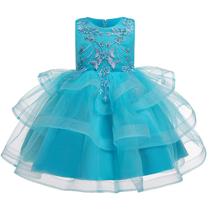 Платье-пачка принцессы для маленьких девочек; свадебное платье с цветочным узором для девочек; Детские платья для девочек; костюмы; детское вечернее платье; бальное платье - Цвет: Blue