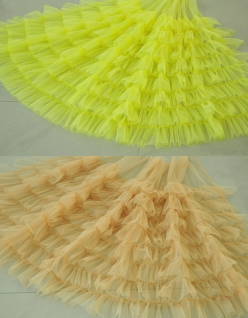 2meters Pink Red Blue White 8-Layer Ruffled Tulle Lace Trim Soft Mesh Fabric For Woman Dress, Dolls, Costume Design DIY