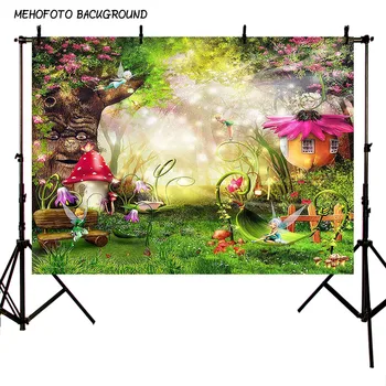 

7x5FT Fairy Tale Forest Enchanted Tree House Alice Wonderland Mushroom Photo Background Studio Backdrop Photography Backdrop