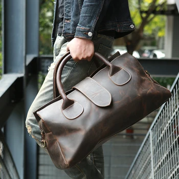 

Vintage Crazy Horse Genuine Leather Duffle Bag Leather Travel Bag Natural Cowhide Large Weekender Bag