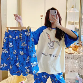 

2020 Summer Modal Pajamas Short Sleeve Shorts Trousers Three-Piece Set Cartoon Cute Girl'S Casual May Outer Wear
