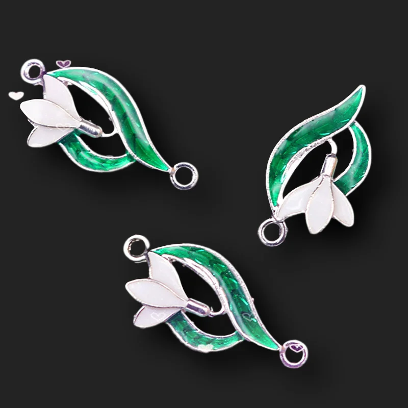

8pcs Silver Plated Enamel Leaves Charm Connectors Retro Necklace Earrings Pendants DIY Metal Jewelry Handicraft Making 28*12mm