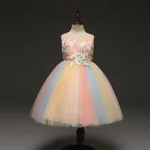 Новое кружевное платье принцессы Детское платье с цветочной вышивкой для девочек, винтажные Детские платья для свадебной вечеринки, классическое бальное платье# C
