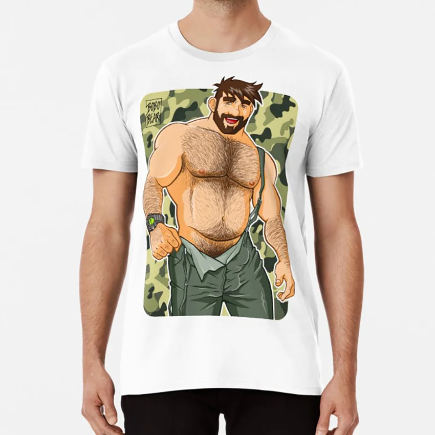 Адам любит комбинезон-Камуфляж Футболка bobobear bobobearart БОБО медведь bobo nisi гей медведь gayart гей арт медведь искусство - Цвет: Белый