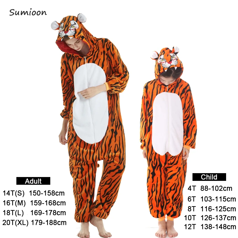 Новинка; пижама в виде единорога; зимняя Пижама для взрослых; Kigurumi Stitch Panda Licorne; Пижама для женщин; комбинезон в стиле аниме - Цвет: Tiger