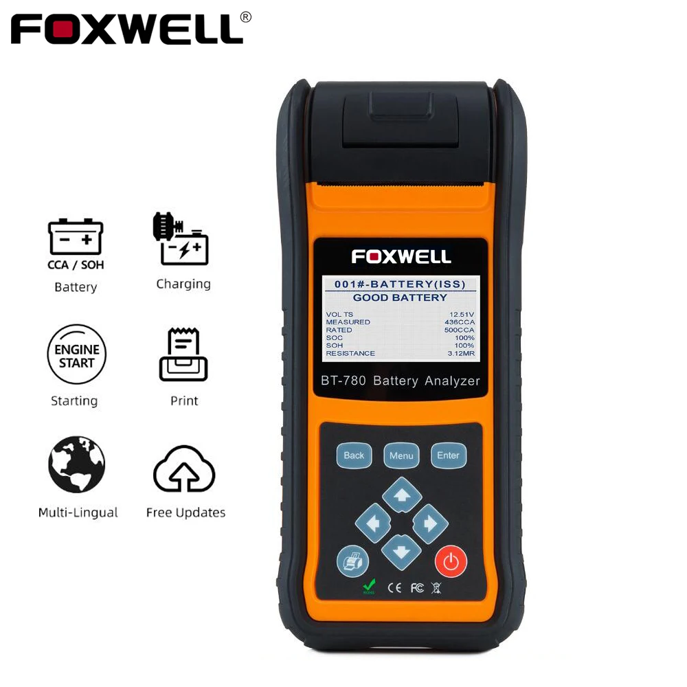 FOXWELL BT780 12 V Батарея тестер 0-1000A автомобиля AGM гель EBP батареи анализатор Встроенный принтер 12 V-24 V начиная зарядки Системы