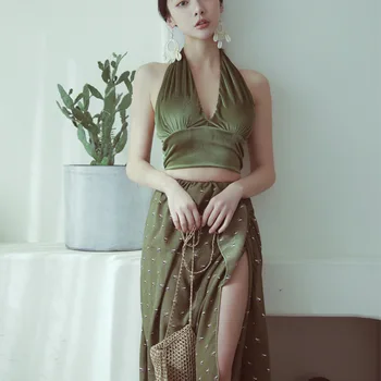 

Sexy Bathing Suit Women Swimsuit Closed Female May Beach 2019 Womens Bikini Swimwear New Dress Pure Three Piece Solid Polyester