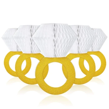 

6 Pieces Honeycomb Ring Hanging Decorations Diamond Ring Hanging Honeycomb Paper Flowers for Wedding Engagement Party Decoration