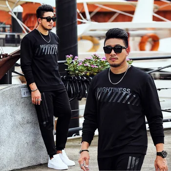 

Trendy Men's Suit Autumn Casual Large Loose Sweater Fat Plus Two Piece Set
