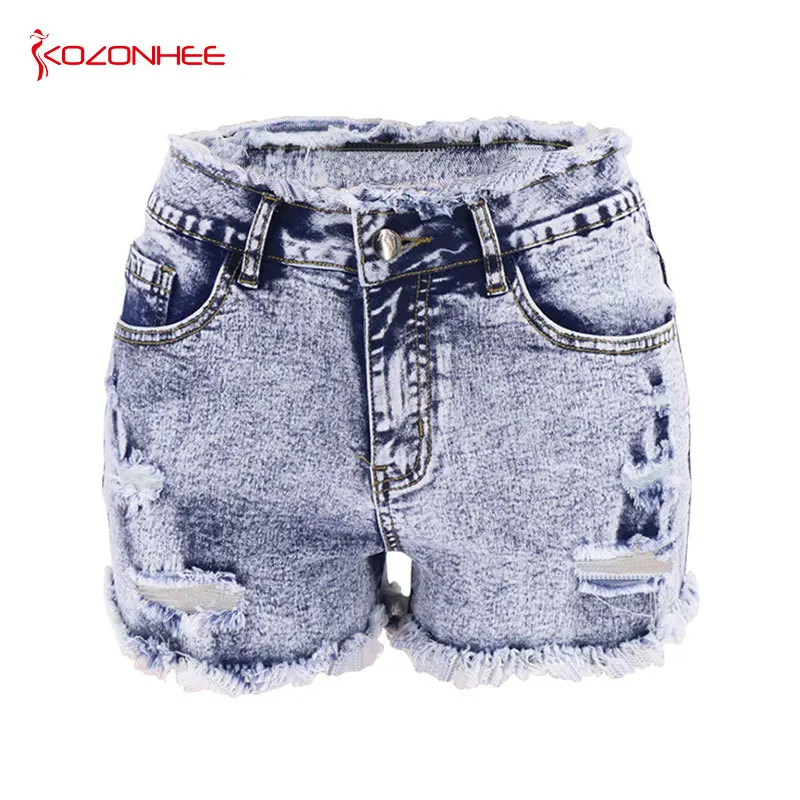 

Summer Fashion bleached snowflake women's denim shorts Hole Frayed Stretch denim shorts