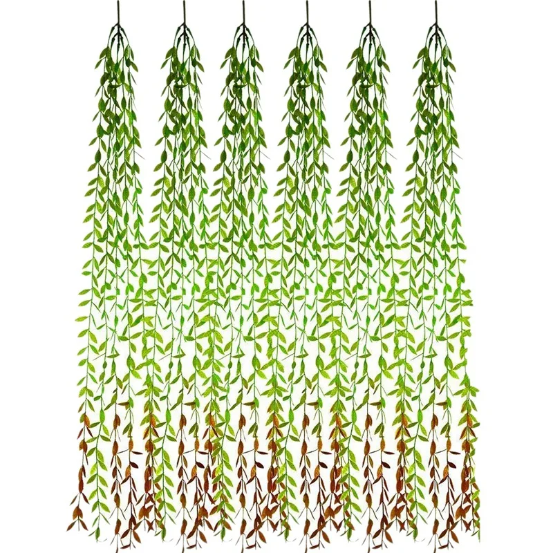 

6 PCS Artificial Hanging Vines Faux Greenery Garland Willow Leaves Rattan Wicker Twig with Jungle Party Wedding Party Home Garde