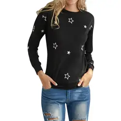 Осенняя одежда Женская звезда вышитая Повседневная Блузка Черный свитер женский пуловер женский свитер Invierno 2019