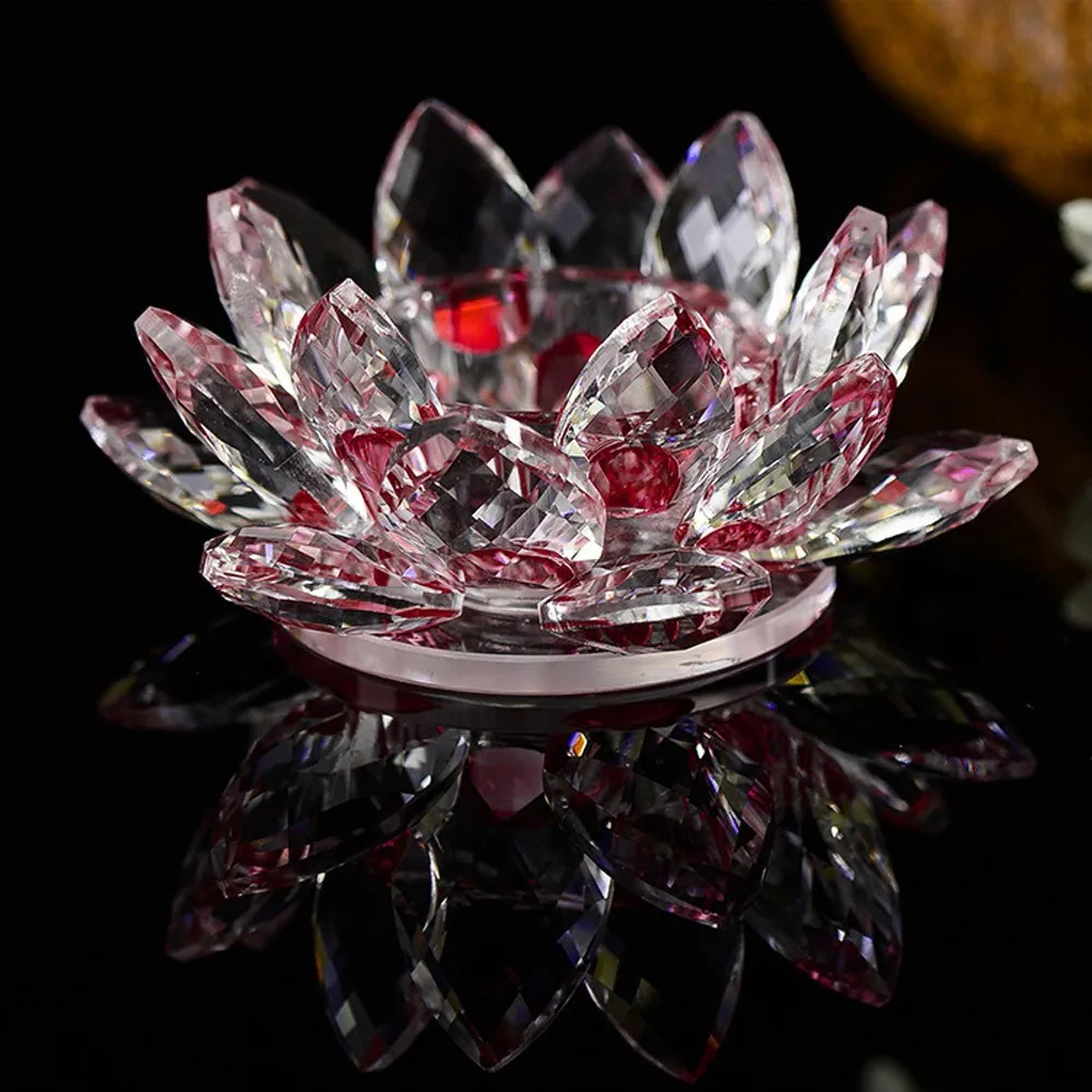 7 Colors Crystal Glass Lotus Flower Candle Tea Light Holder Home