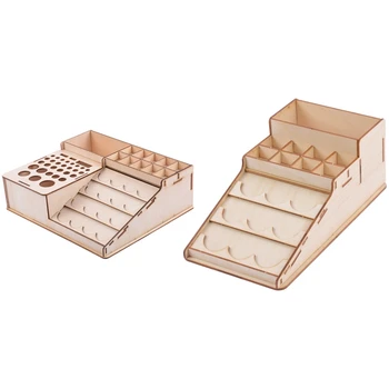 

2 Pcs Pigment Paint Bottle Holder Wooden Storage Box Rack Box-12.5 X 22.5 X 8.7Cm & 266 X 225 X 85Mm