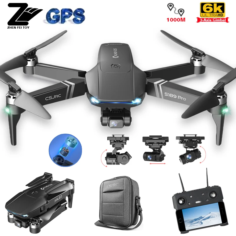 Cheap S189 MAX GPS Drone Profesional 6K HD Camera 3-Axis Gimbal Anti-Shake Photography Brushless Foldable Quadcopter RC Distance 1200M