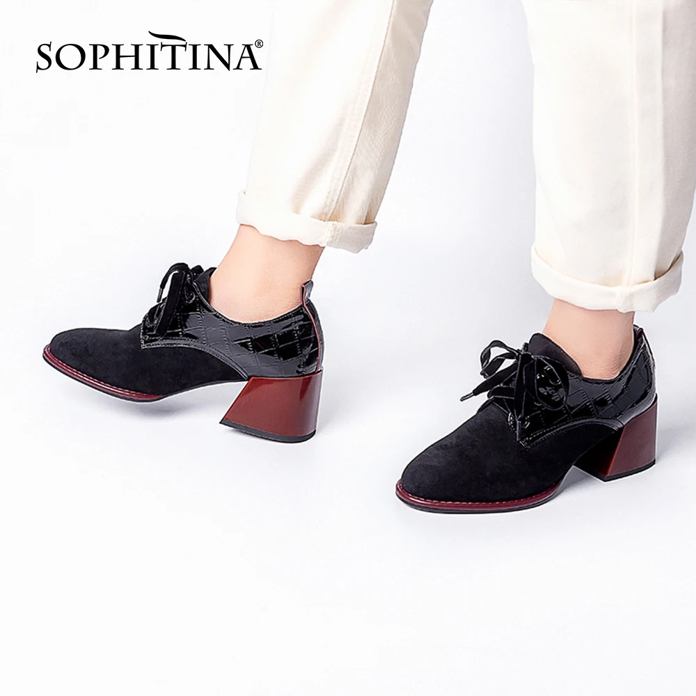 

SOPHITINA Classic Pumps Women Round Toe Square Heel Black Handmade Lace Up High Heels Pumps Office Leisure Shoes Women BY241