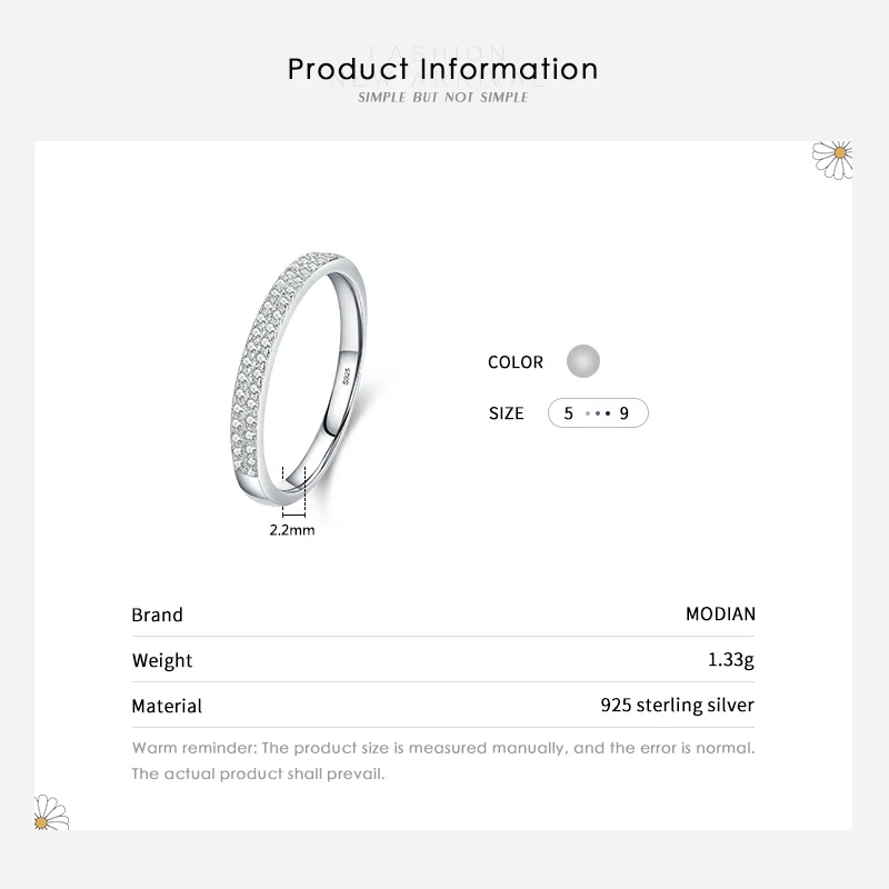 Silver Ring Modian Classic Design Sparkling Cubic Zirconia 925 Sterling Silver Female Wedding Band For Women Jewelry