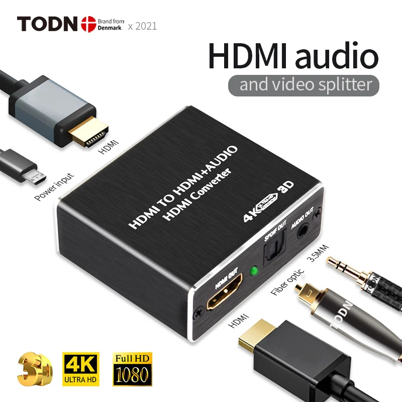 TODN HDMI Audio Video Splitter 5.1 Digital Converter Toslink 3.5mm AUX jack output |